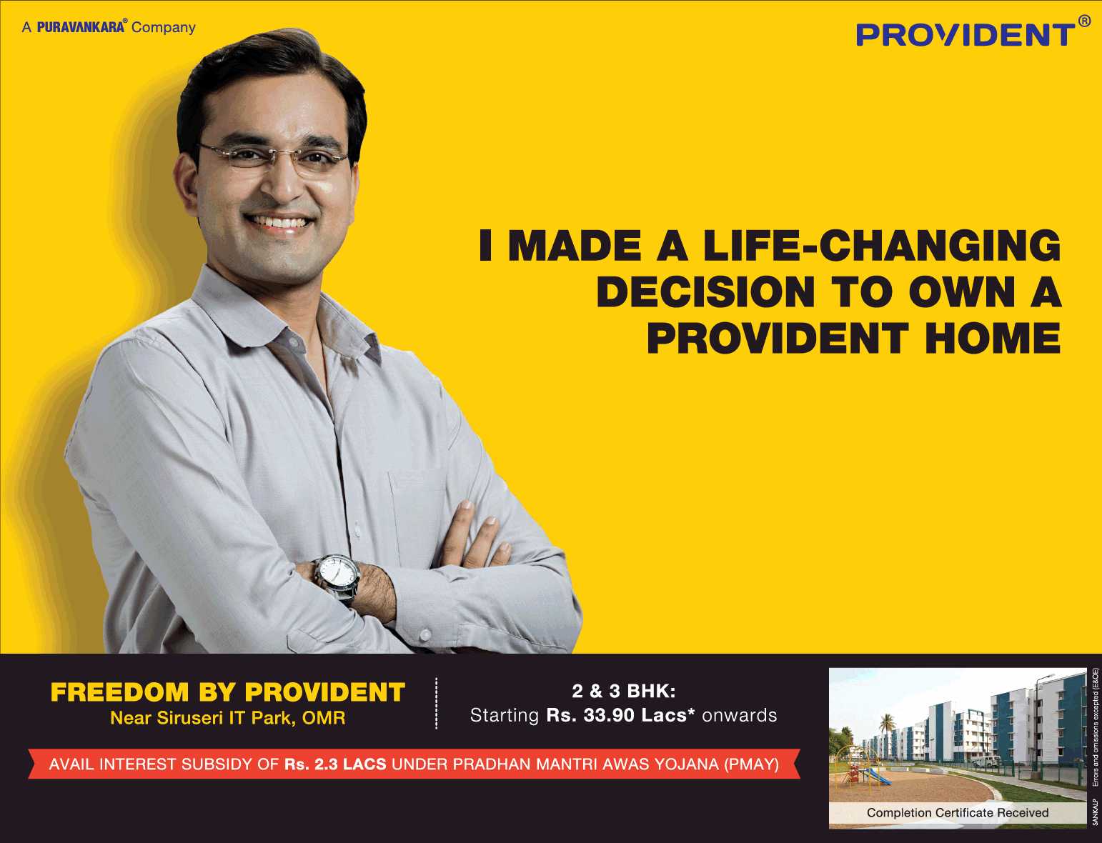 Avail interest subsidy of Rs. 2.3 Lacs under PMAY at Freedom by Provident in Chennai Update